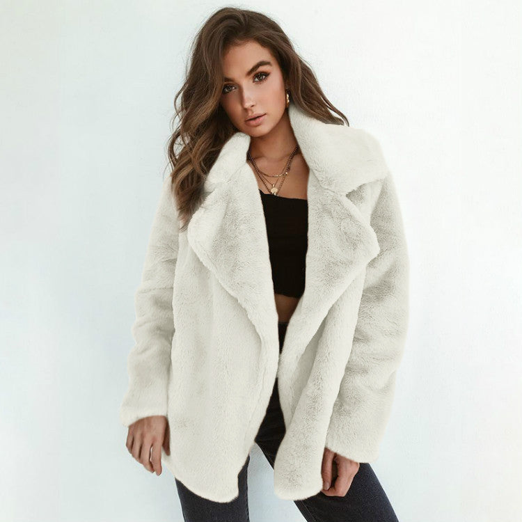 Rabbit Fur Faux Collar Fashion Mid-length Coats