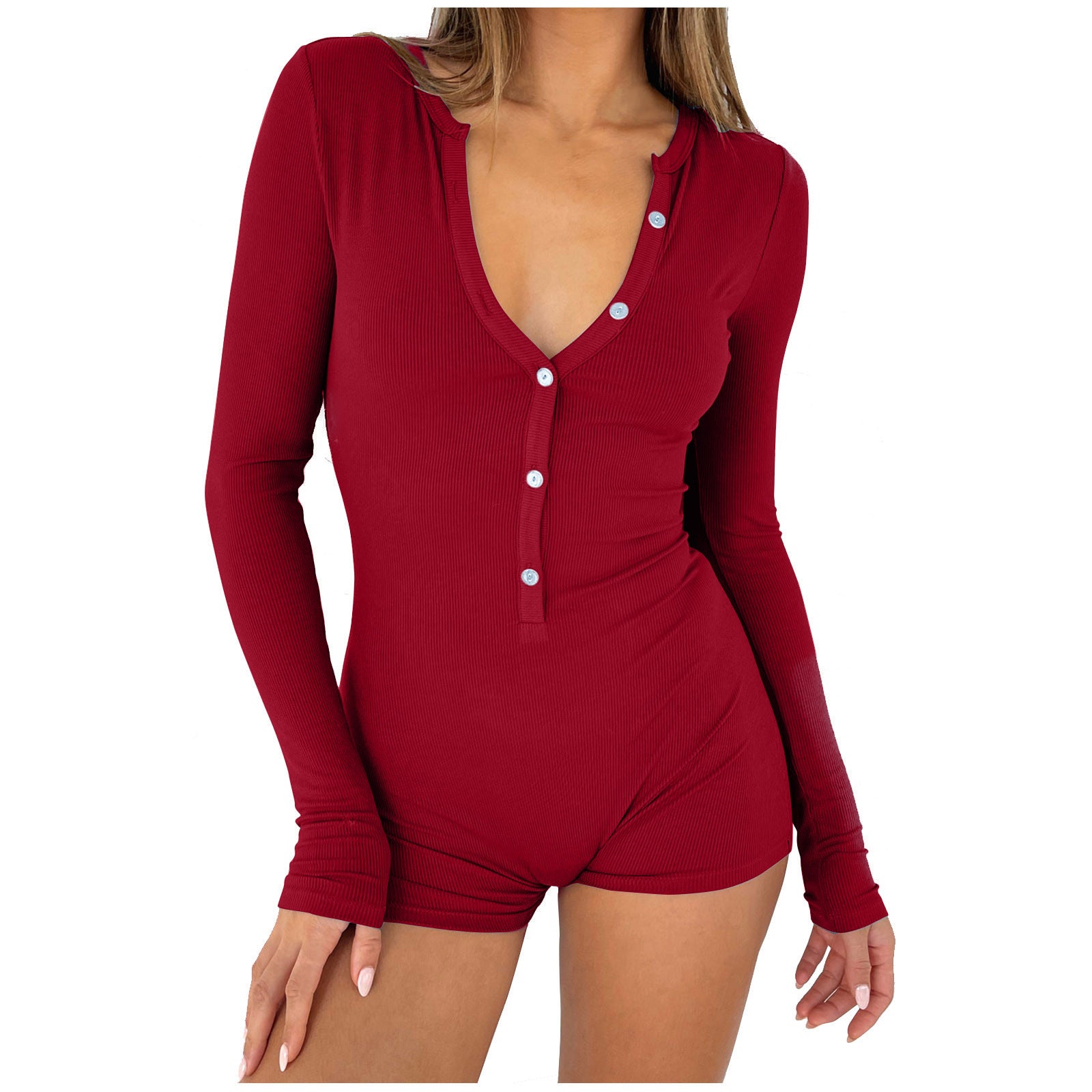 Women's Large Front Chest Button Half Sexy Jumpsuits