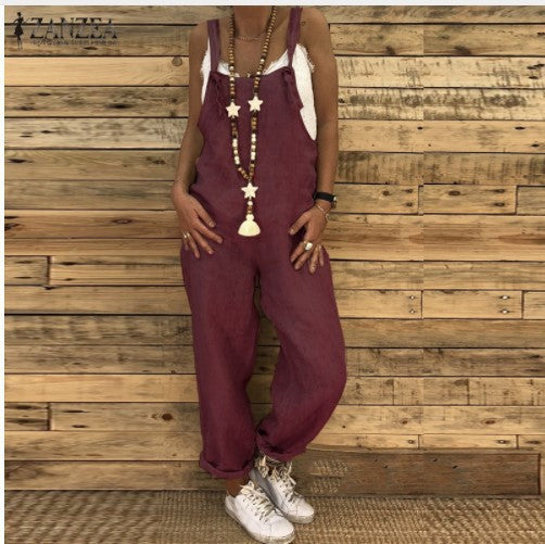 Women's Fashion Casual Loose Suspender Overalls Jumpsuits