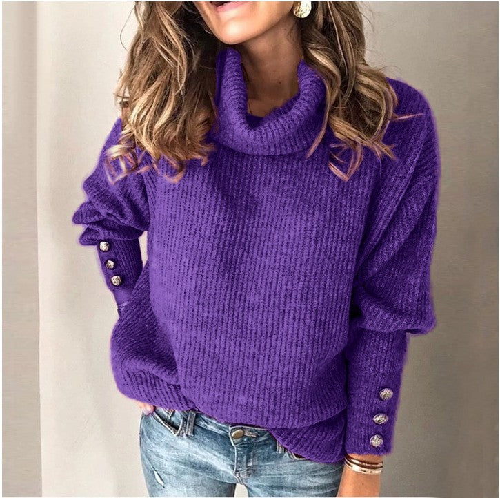 Color Street Hipster Women's Sweater Turtleneck Cuff Button Top