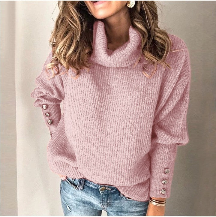 Color Street Hipster Women's Sweater Turtleneck Cuff Button Top