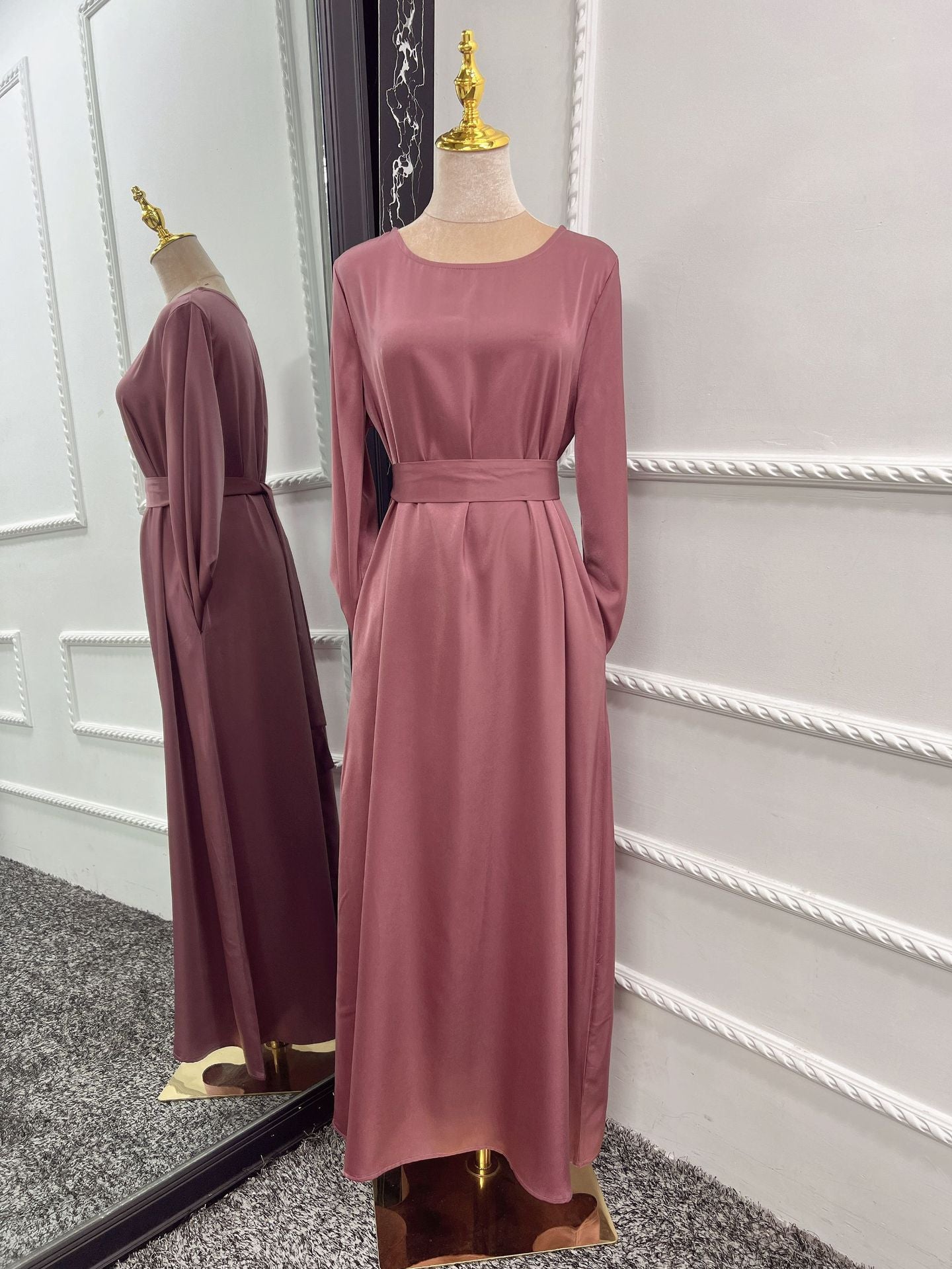 Basic Solid High Waist Color Plus Size Robe Dress