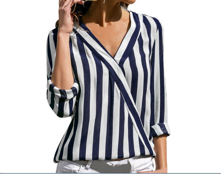 Women's Trendy Long Sleeve Striped Ladies Blouses