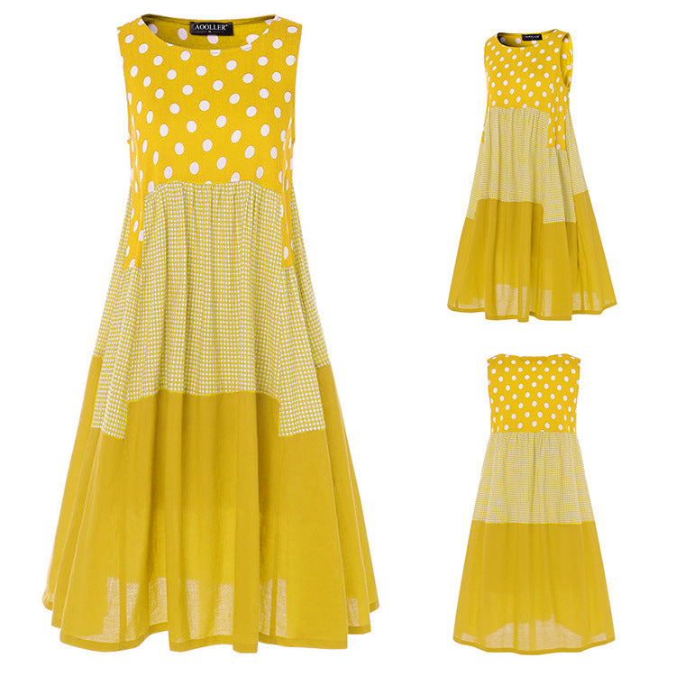 Women's Summer Polka Dot Sleeveless Dress Mid-length Dresses