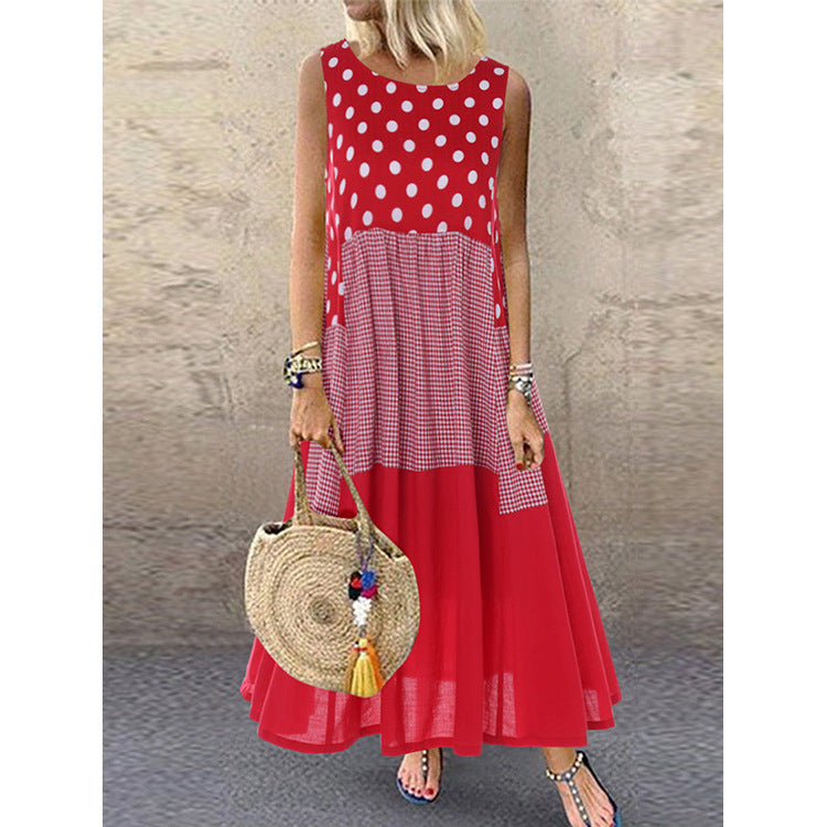 Women's Summer Polka Dot Sleeveless Dress Mid-length Dresses