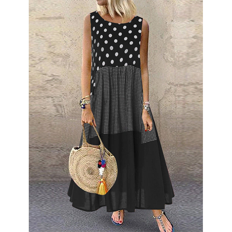 Women's Summer Polka Dot Sleeveless Dress Mid-length Dresses