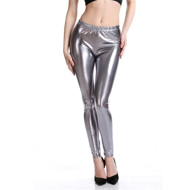 Women's Bright Leather Cropped Imitation Fashion Solid Jumpsuits
