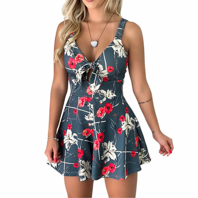 Sexy Sling Chest Bow Lace Printing Suits