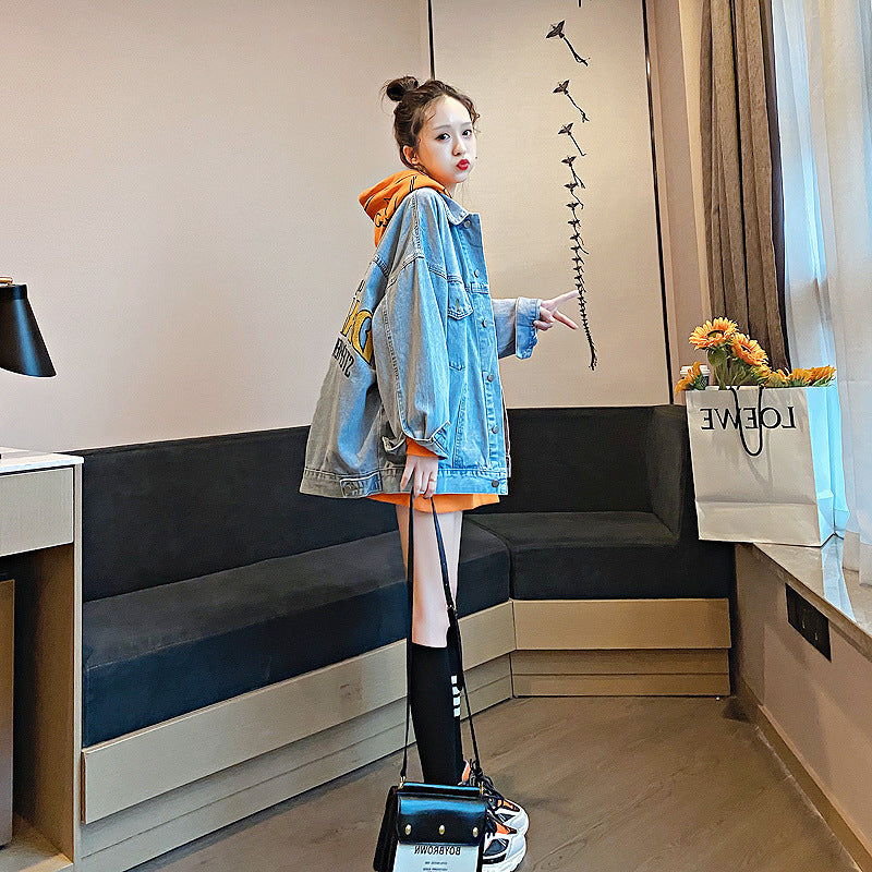 Women's Korean Style Loose Denim Letter Trendy Coats