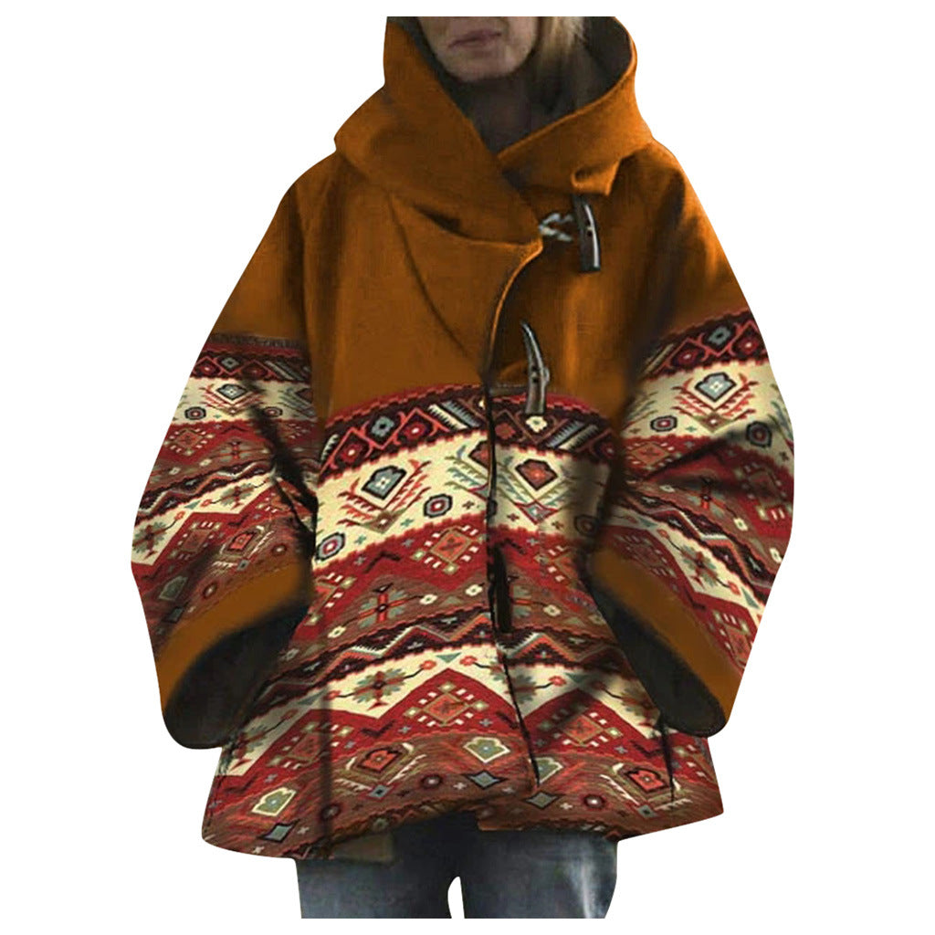 Women's Winter Loose Retro Printed Woolen Colors Coats