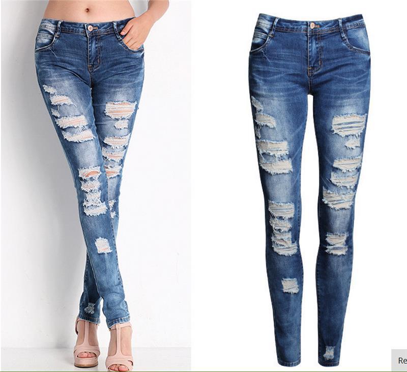 Elegant Durable Women's Stretch Hole Pencil Women's Jeans