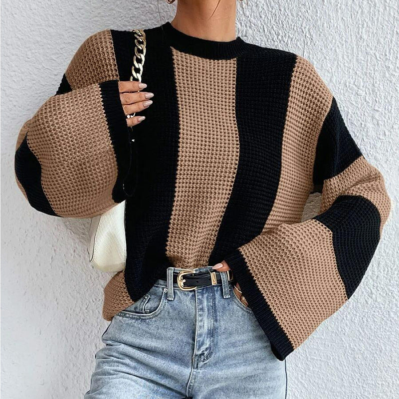 Women's Western Style Knitted Round Neck Striped Sweaters