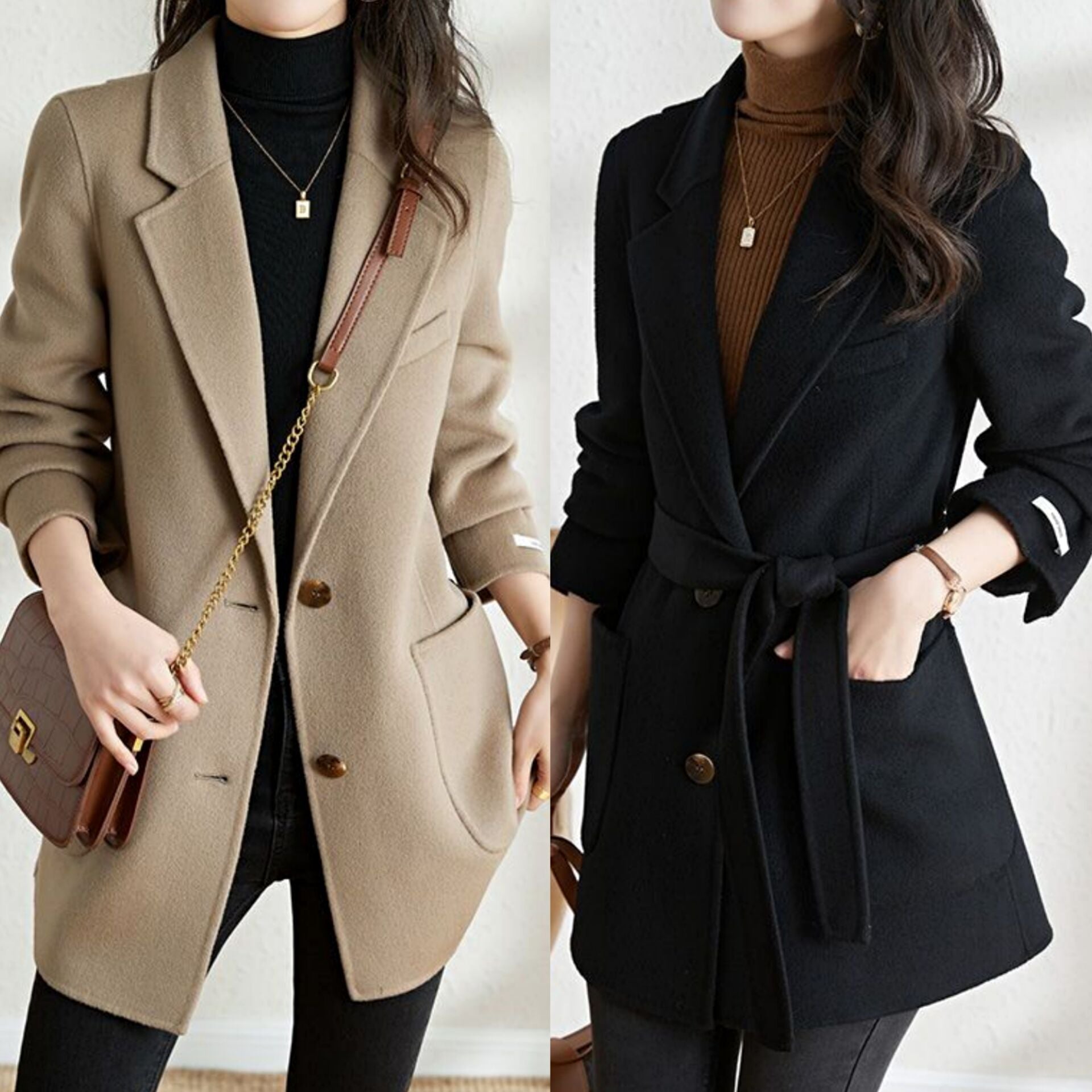 Women's Commuter Solid Color Long Sleeve Woolen Coats