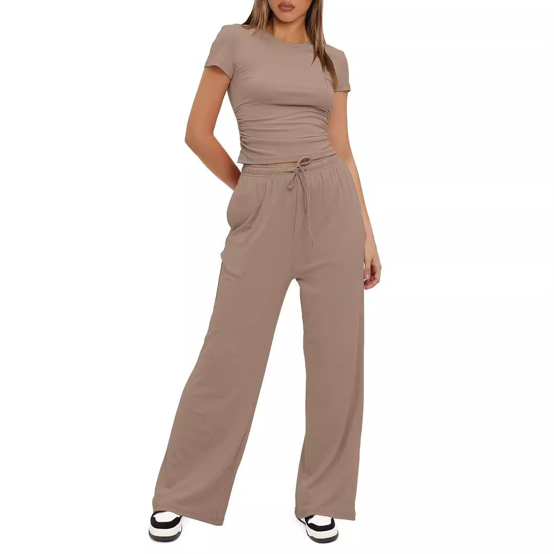 Women's Casual Pleated Sleeve High Waist Wide Suits