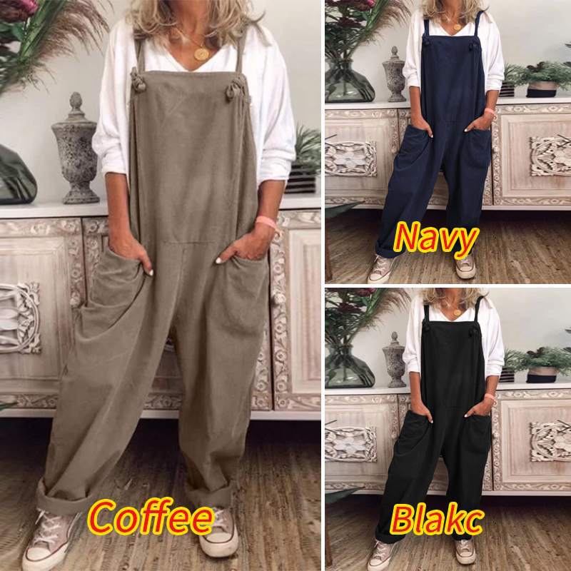 Women's Autumn Solid Color Pocket Loose-fitting Overalls Pants