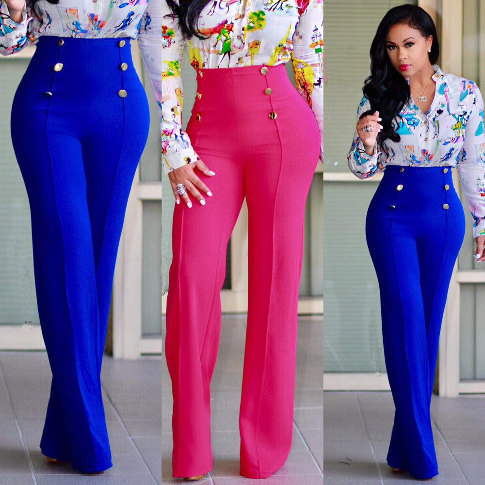 Women's Fashion Cool Double-breasted Flared Color Can Pants