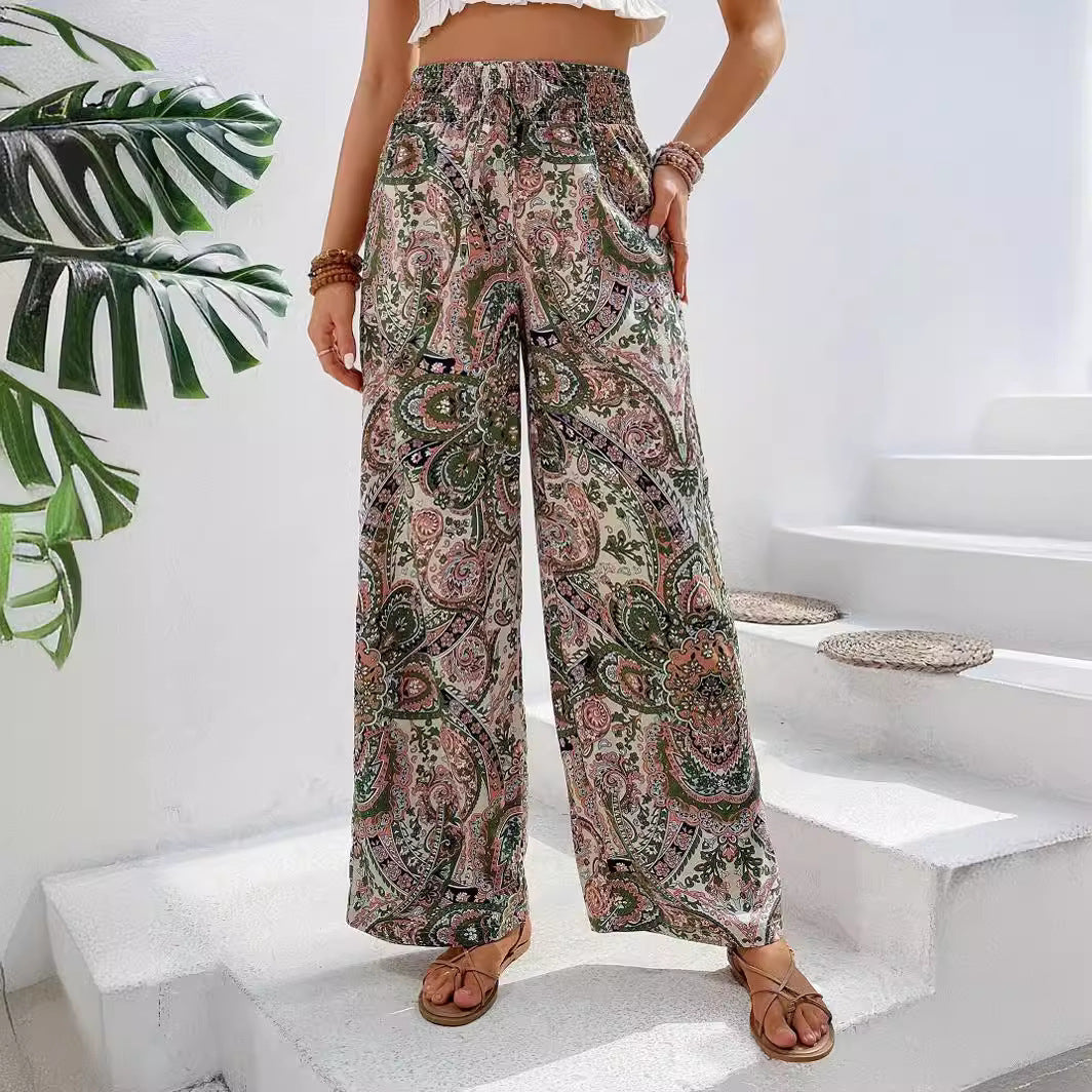 Summer Fashion Printed Elastic Waist Casual Pants