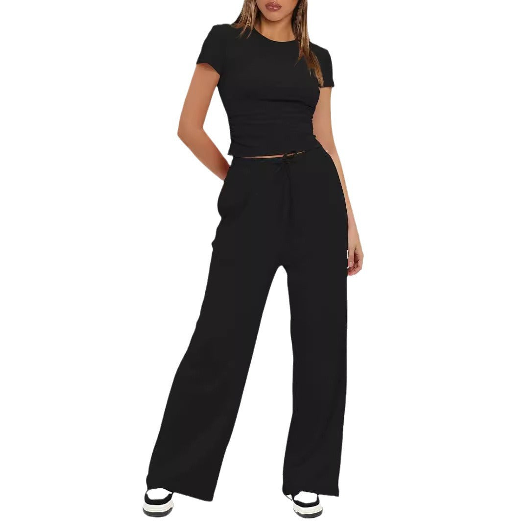 Women's Casual Pleated Sleeve High Waist Wide Suits