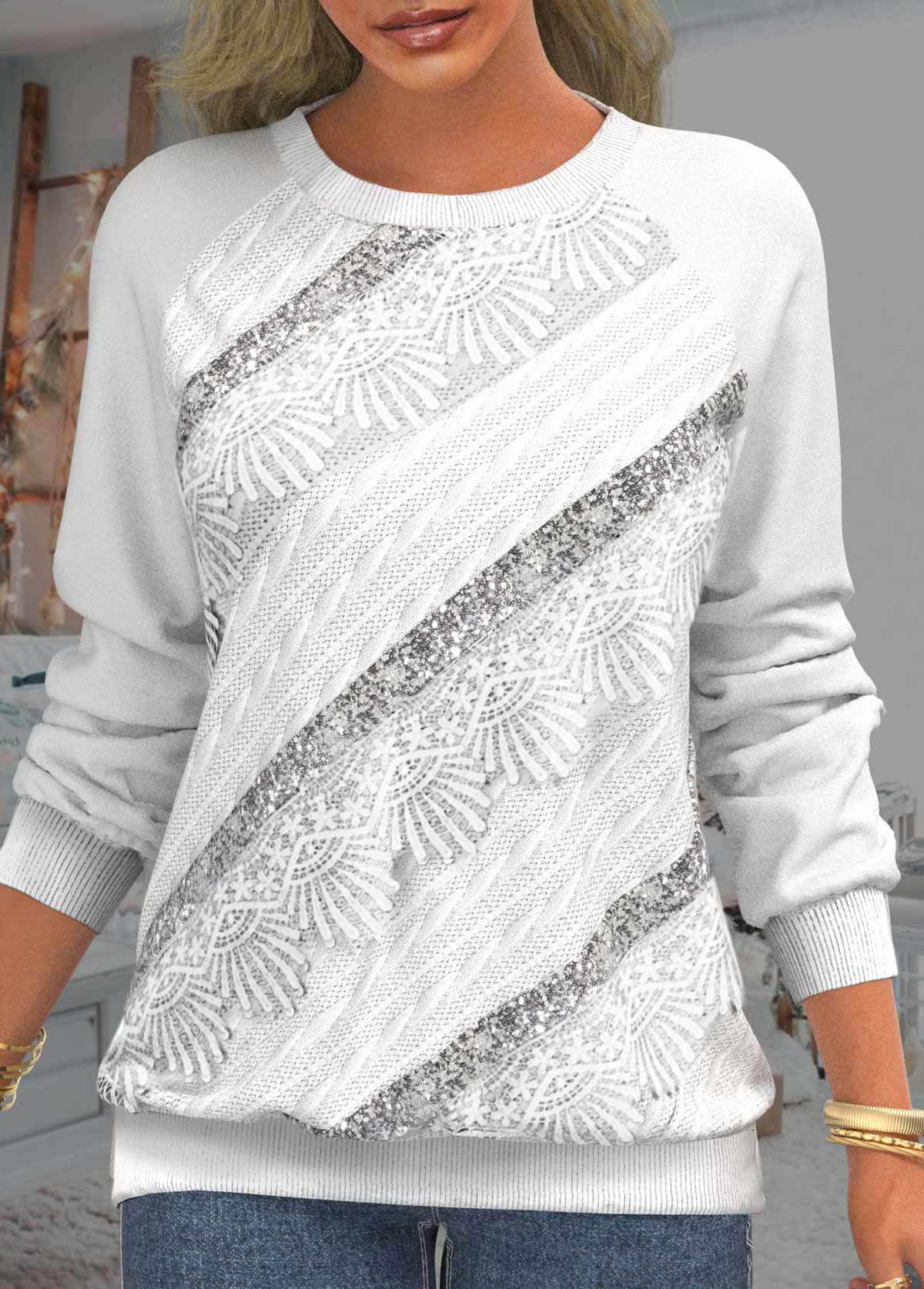 Women's Tie-dyed Printed Round Neck Raglan Long Sleeve Sweaters