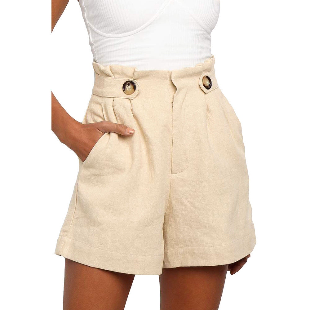 Women's Summer Solid Color High Waist Frill Shorts