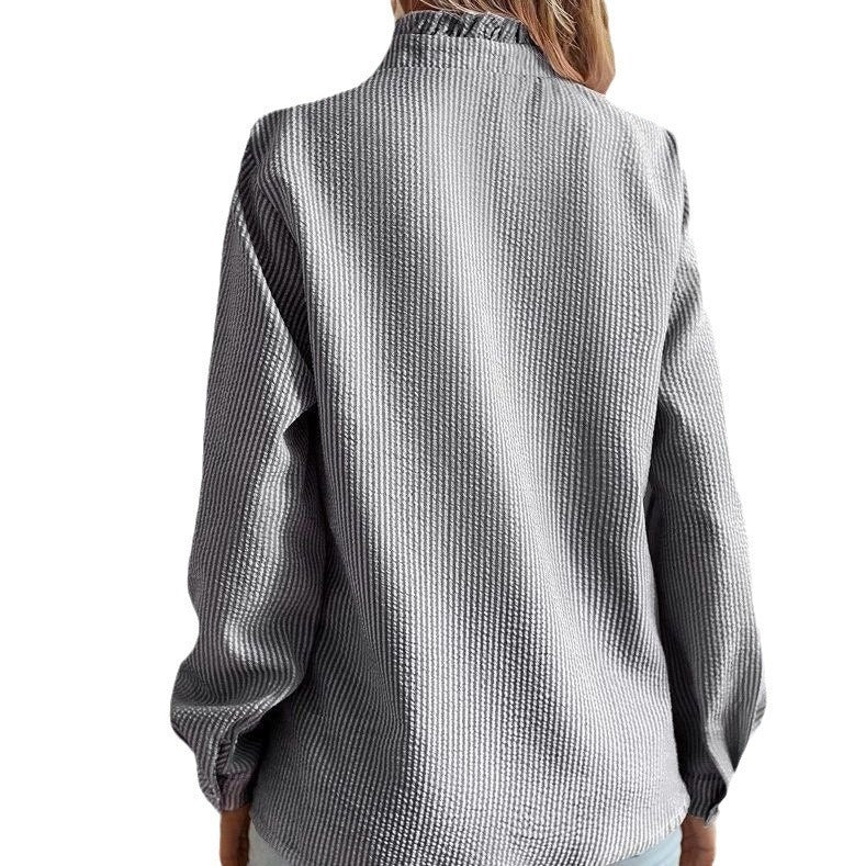 Women's Spring Long Sleeve Ruffled Button Shirt Blouses