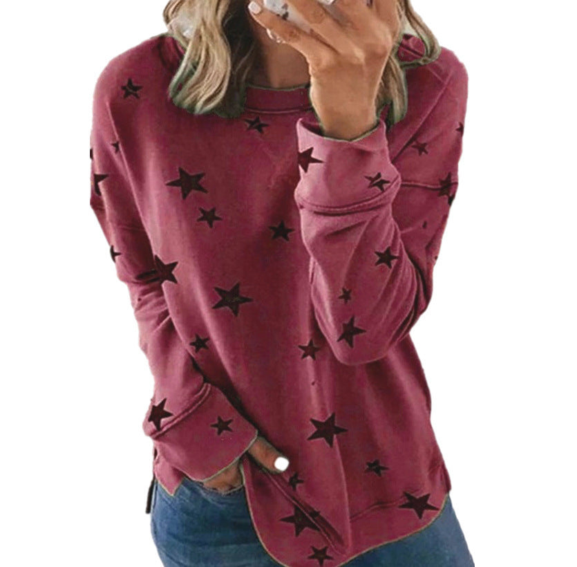 Women's Loose Oversized Long Sleeves T-shirt Printed Blouses