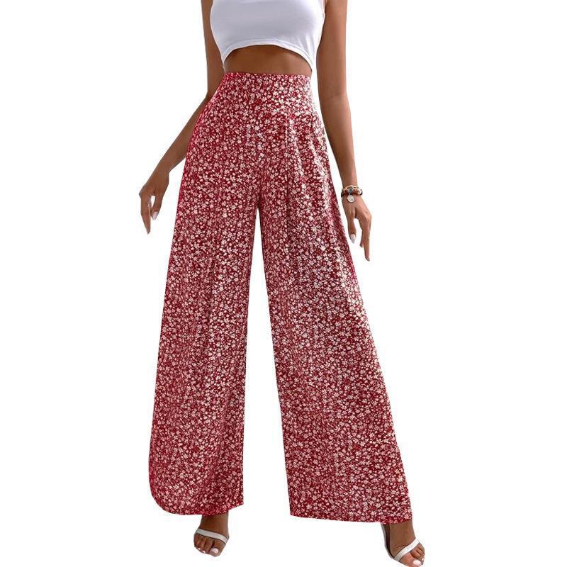 Floral Casual Trousers Loose Printed Waist Pants