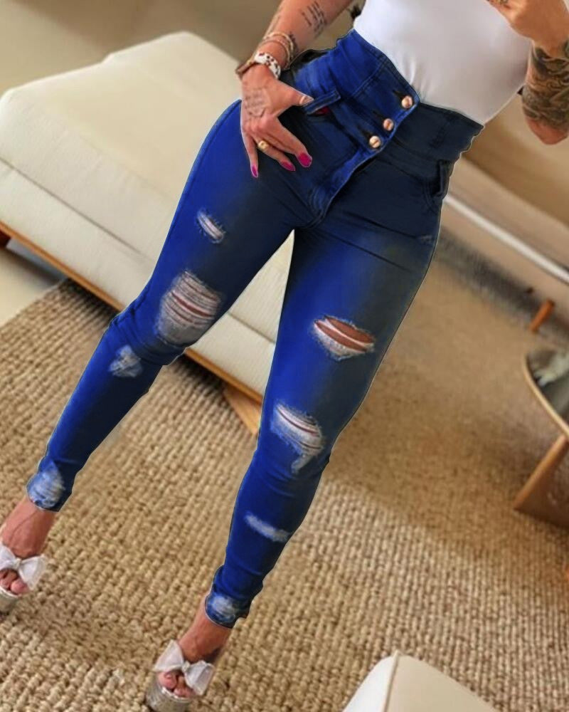 Slim Fit High Waist Ripped Skinny Jeans