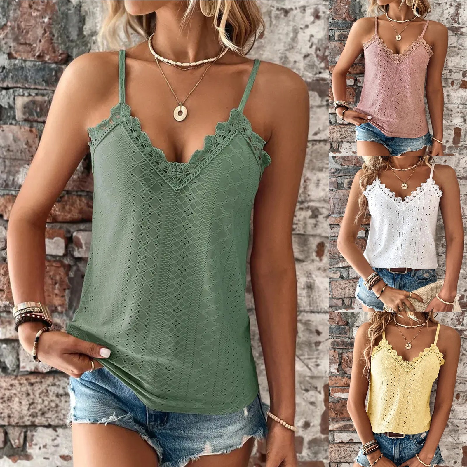 Creative Solid Color Hollow Lace T-shirt Tops