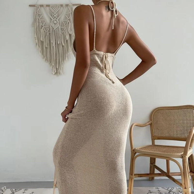 Women's Pure Desire Sexy Cutout Halter Spaghetti Straps Stitching Dresses