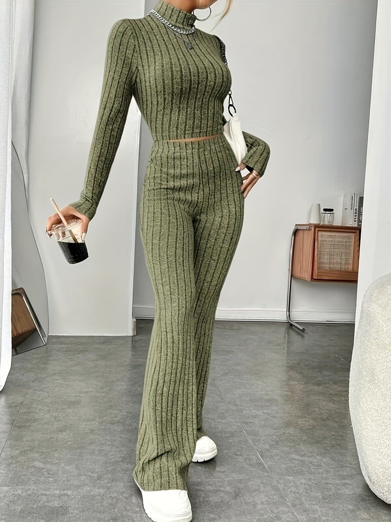 Spring Knitted Hooded Loose Trousers Two-piece Suits