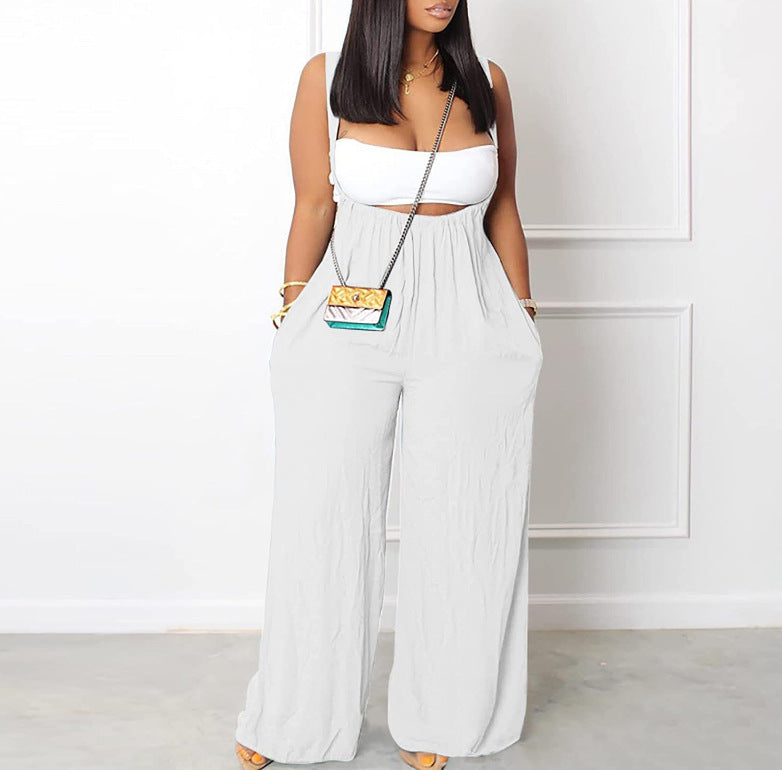 Women's Solid Color Wide Leg Sleeveless Jumpsuits