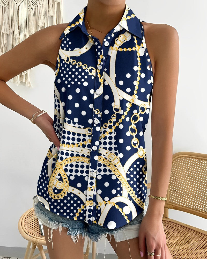 Women's Summer Casual Fashion Sleeveless Abstract Printing Blouses