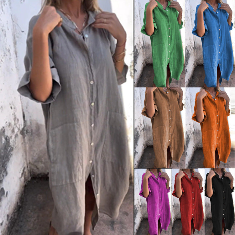 Women's Loose Casual Half Sleeve Cotton Linen Dresses
