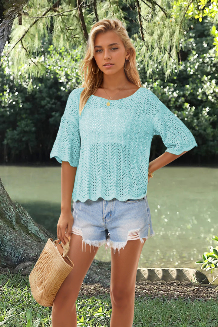Women's Summer Round Neck Hollow Loose Casual Sweaters