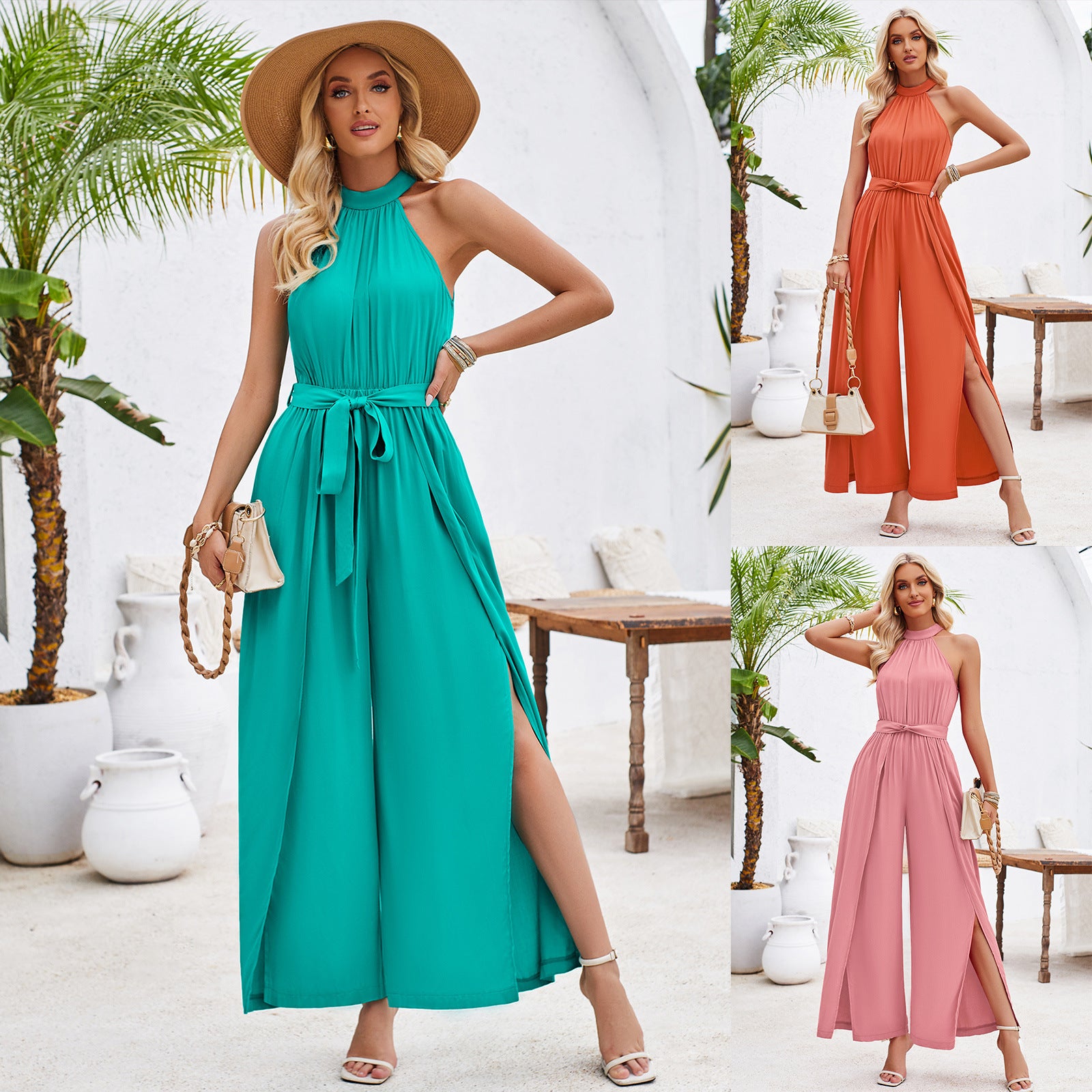 Women's Fashion Summer Fresh Style Pure Color Jumpsuits