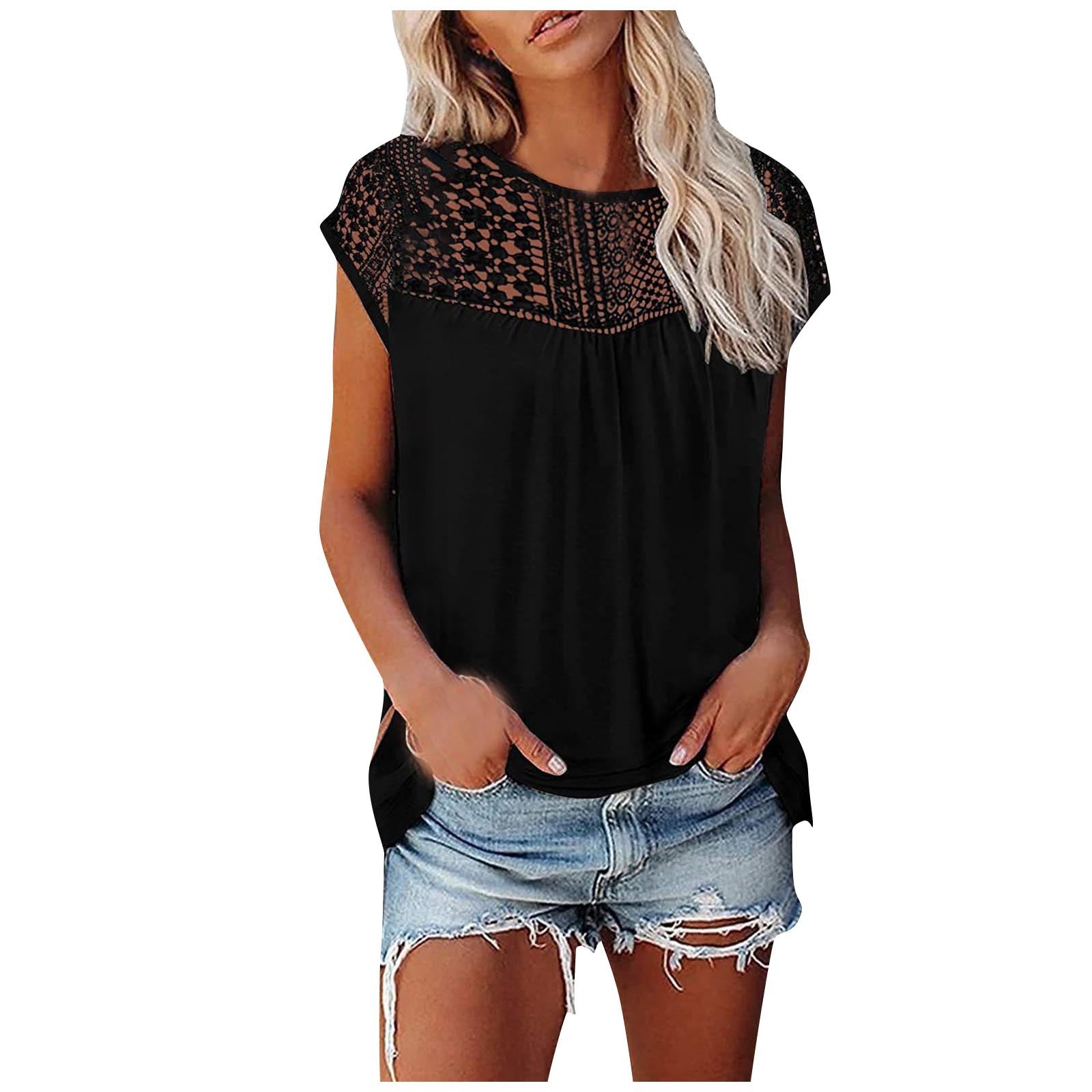 Women's Sexy Lace Stitching T-shirt Solid Color Blouses