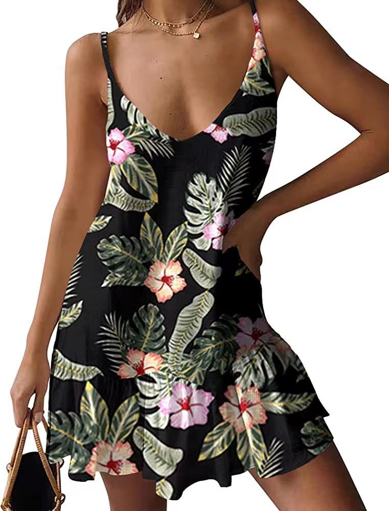Women's Summer Loose Casual Print Strap Kami Dresses