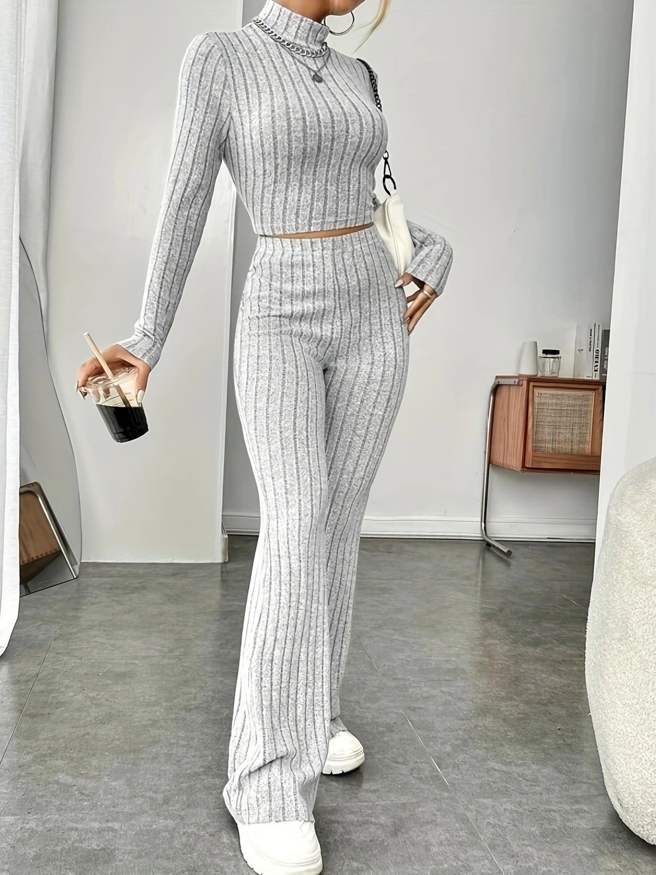 Spring Knitted Hooded Loose Trousers Two-piece Suits