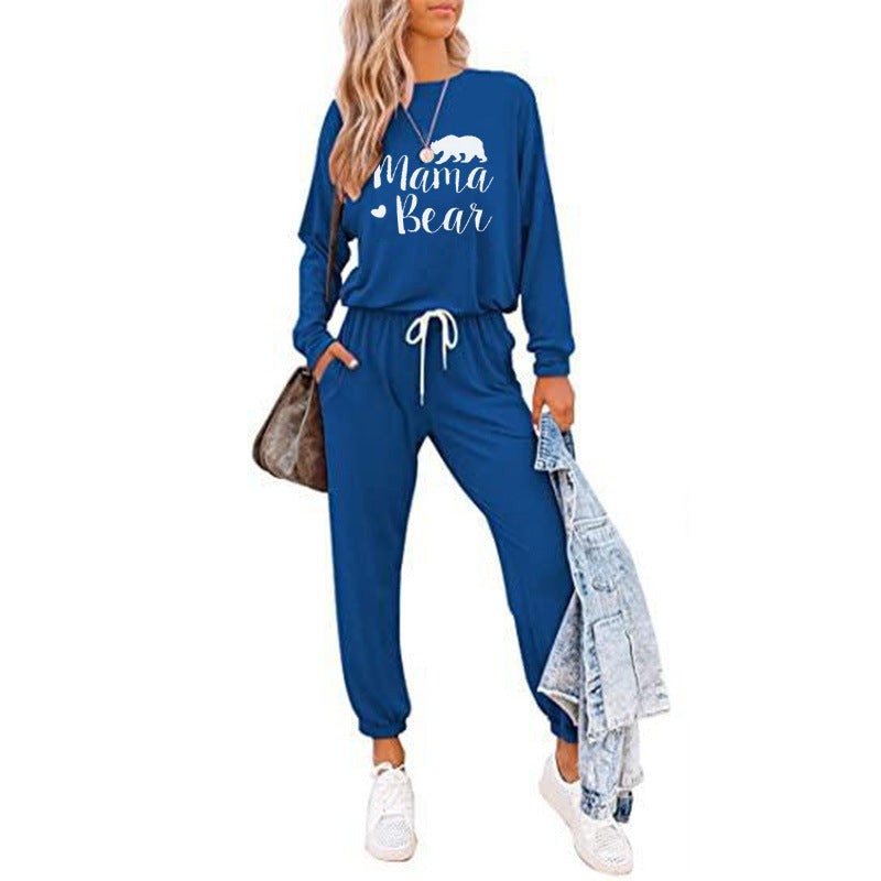 Women's Loose Printed Long Sleeve Casual Suits