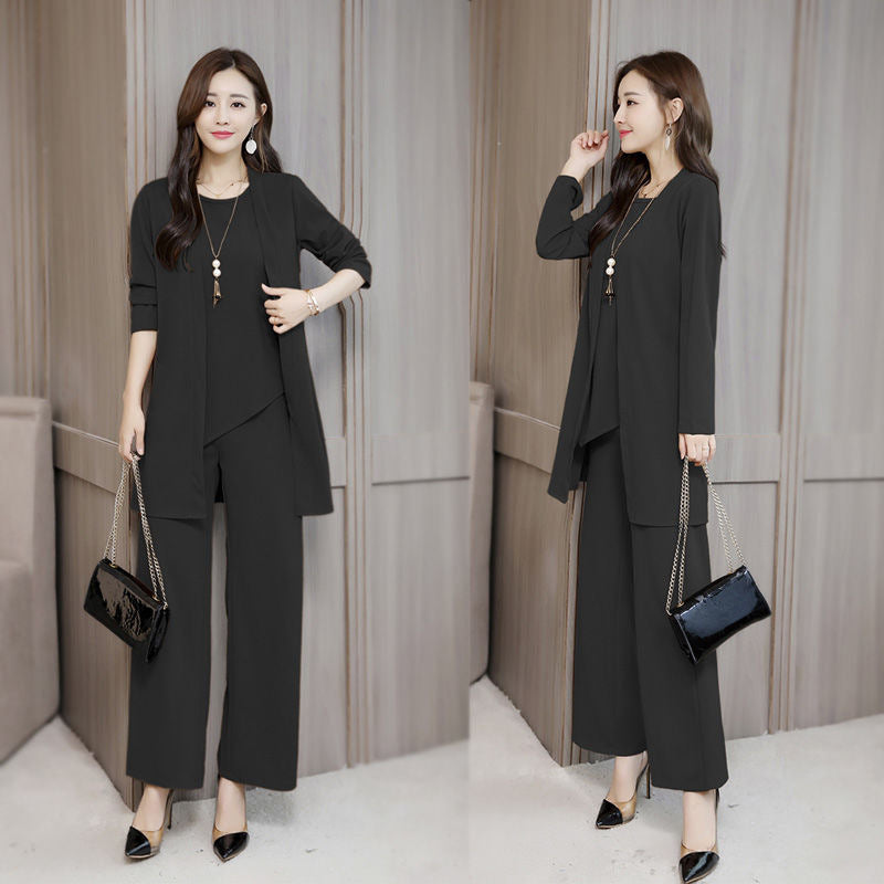 Women's Elegant Three-piece Loose Simple Wide Lady Suits
