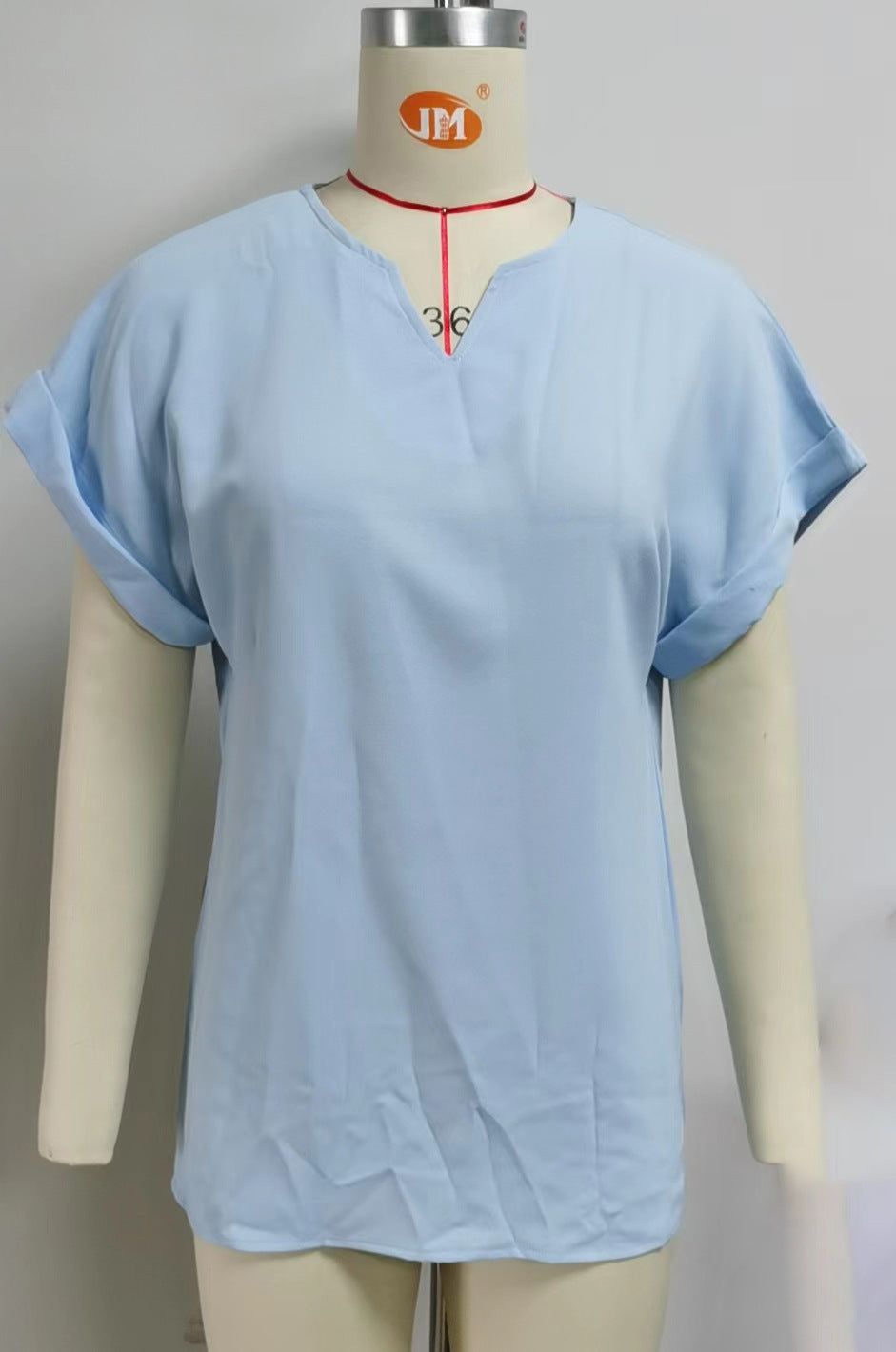 Women's Solid Color V-neck Short-sleeved Loose Blouses