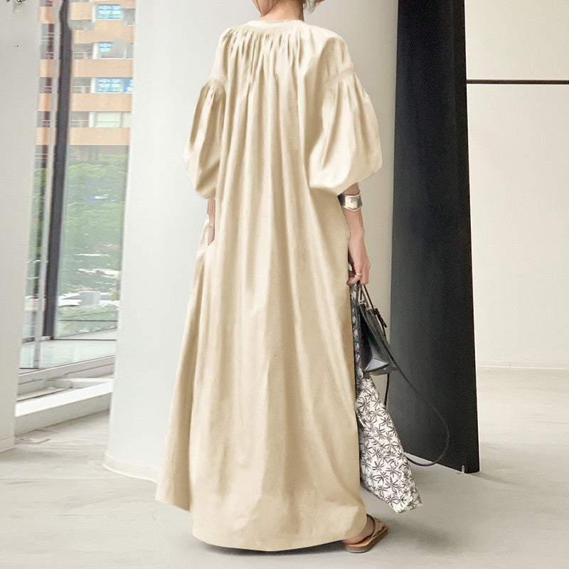 Robes longues amples simples de style lin pour femmes