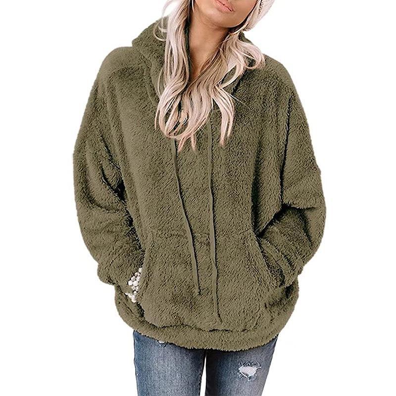 Women's Sleeve Hooded Solid Color Casual Loose Sweatshirt Jackets