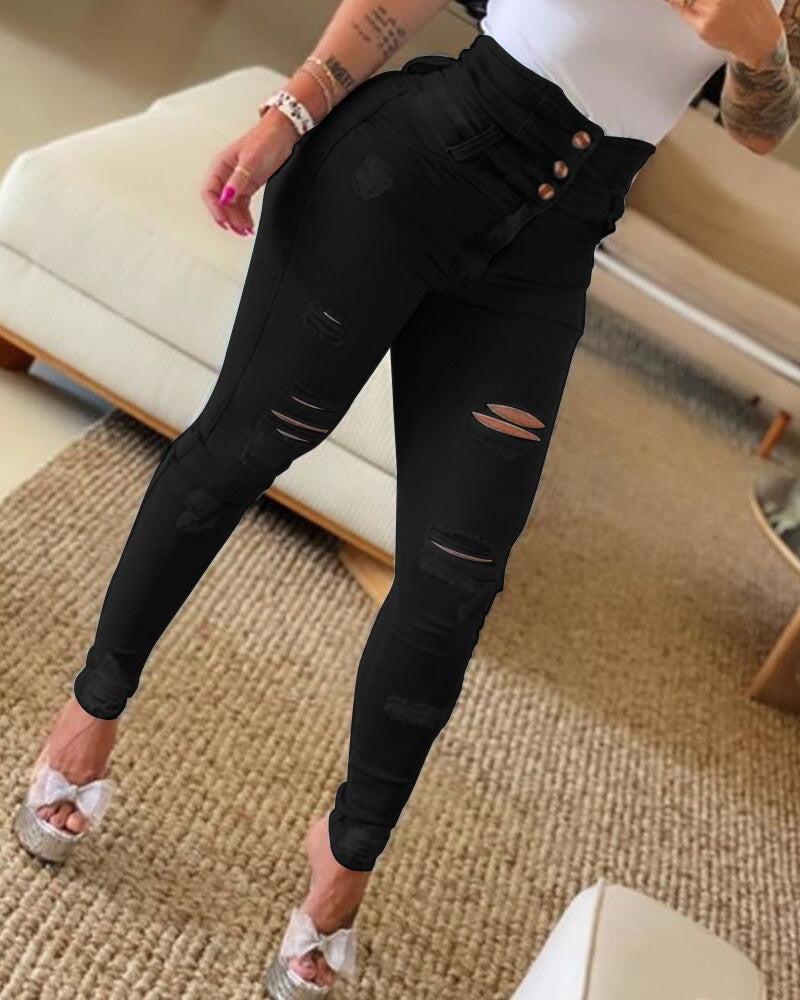Slim Fit High Waist Ripped Skinny Jeans