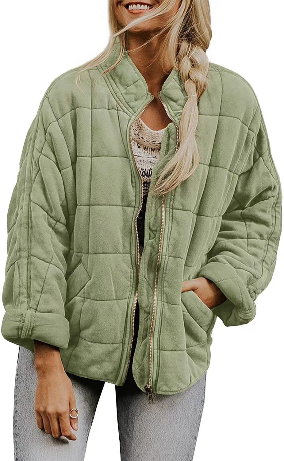Women's Solid Color Stand-up Collar Loose Pockets Jackets