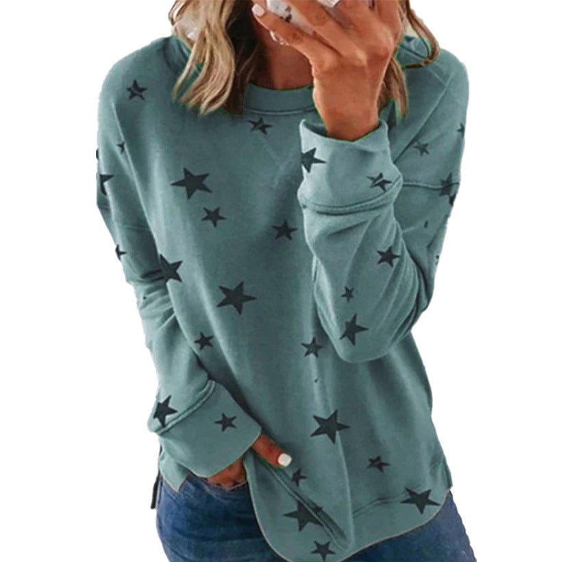 Women's Loose Oversized Long Sleeves T-shirt Printed Blouses