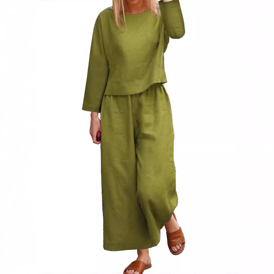 Casual Loose Solid Color Shirt Trousers Suits