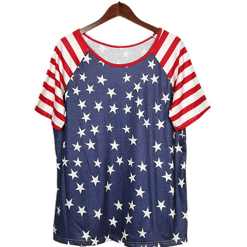 Women's T-shirt American Stitching Color Printing Style Blouses