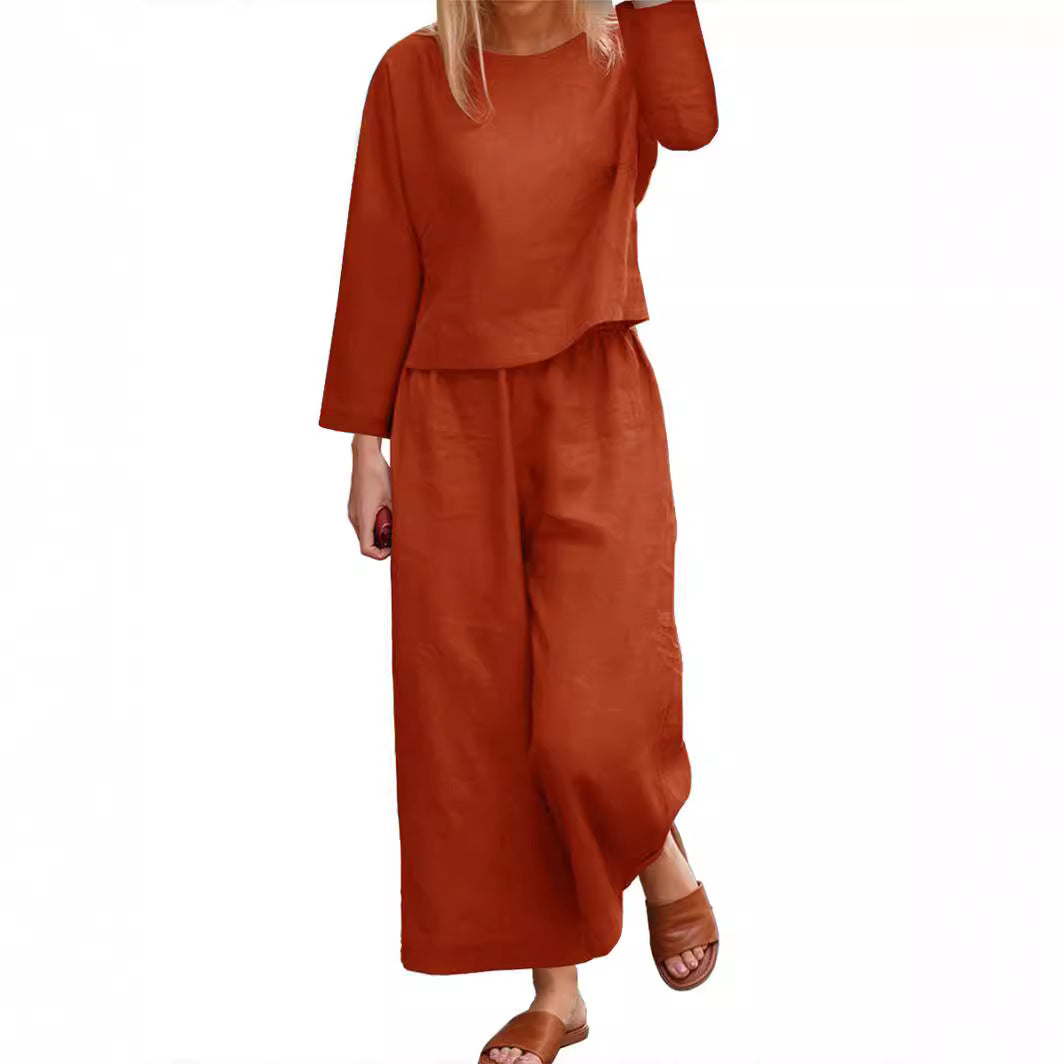 Casual Loose Solid Color Shirt Trousers Suits